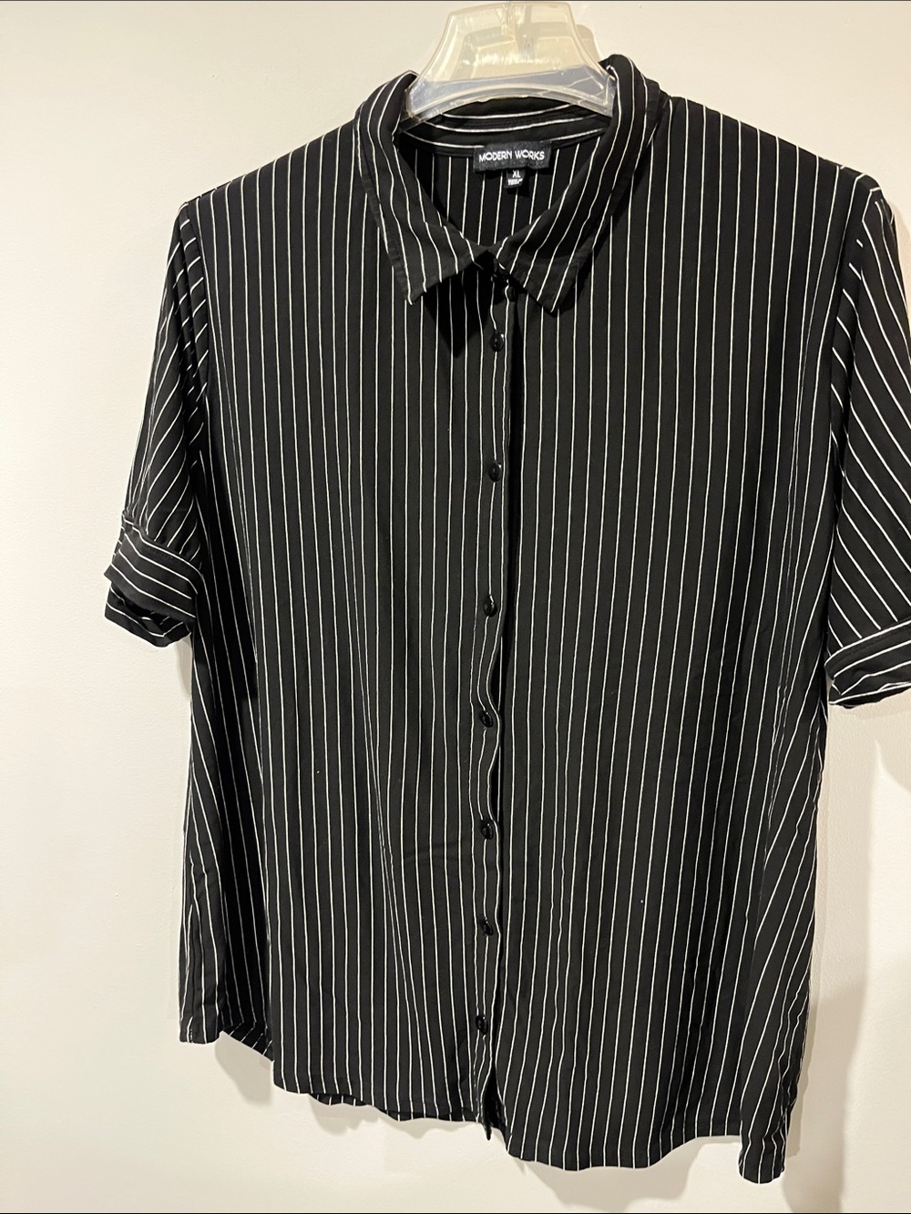 Modern Works Black Pinstripe Short-Sleeve Button Down Shirt